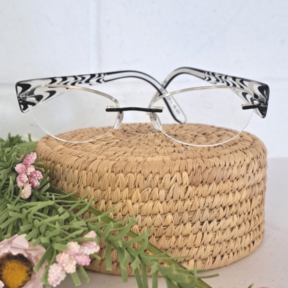 Silhouette Black and White Wave Print Rimless Eyeglasses 4208